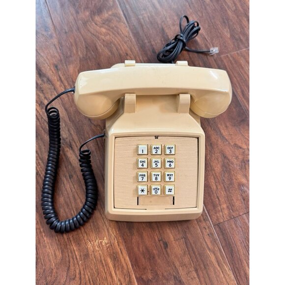 Vintage ITT Beige Push-Button Landline Phone Coiled Cord PROP Untested RJ11C 70s - Picture 1 of 9